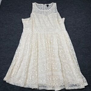 Want And Need ‎ Lace Overlay Fit and Flare Dress Off White Crochet Boho 2X